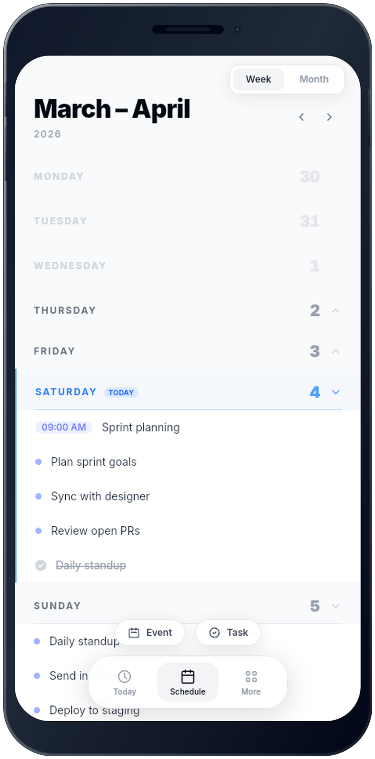 WhenSpace planning views for week and month